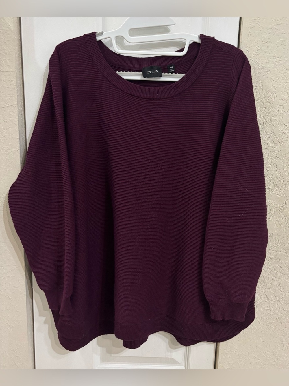 Cyrus Ribbed Crewneck Sweater in Plum